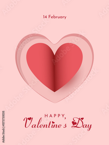 Valentine's Day background with red paper hearts. Vector stock illustration. Valentine's Day flyer, banner, poster