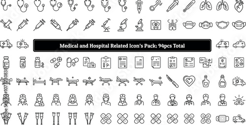 Medical and Hospital Related Icons Pack, 94pcs Items