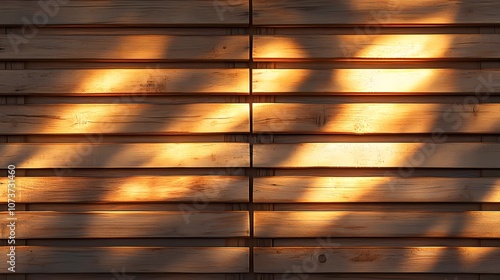 Rustic wooden slats bathed in sunlight offer a cozy  warm atmosphere  ideal for accentuating rustic  natural  or homely design aesthetics