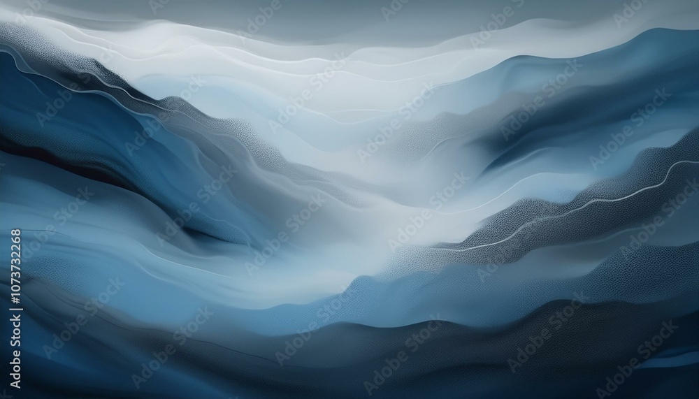 Abstract art with a blue and white color scheme, featuring wavy lines that resemble a mountainous landscape. Abstract art with a blue and white color scheme, featuring wavy lines that resemble a mountainous landscape.