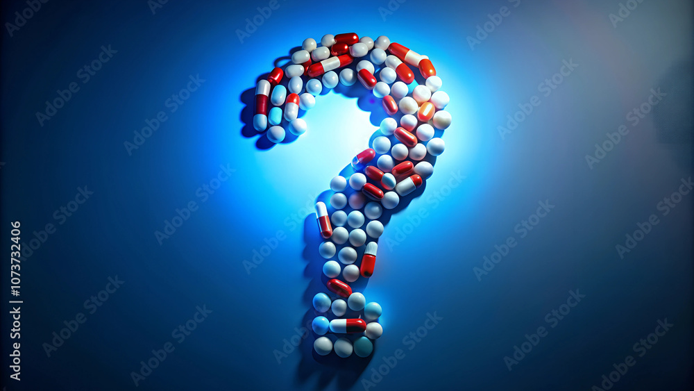 Creative Question Mark Formed with Red and White Pills Creative Question Mark Formed with Red and White Pills