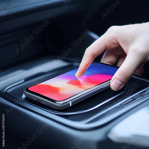 Charging Smartphone on Wireless Charger Inside Car Dashboard