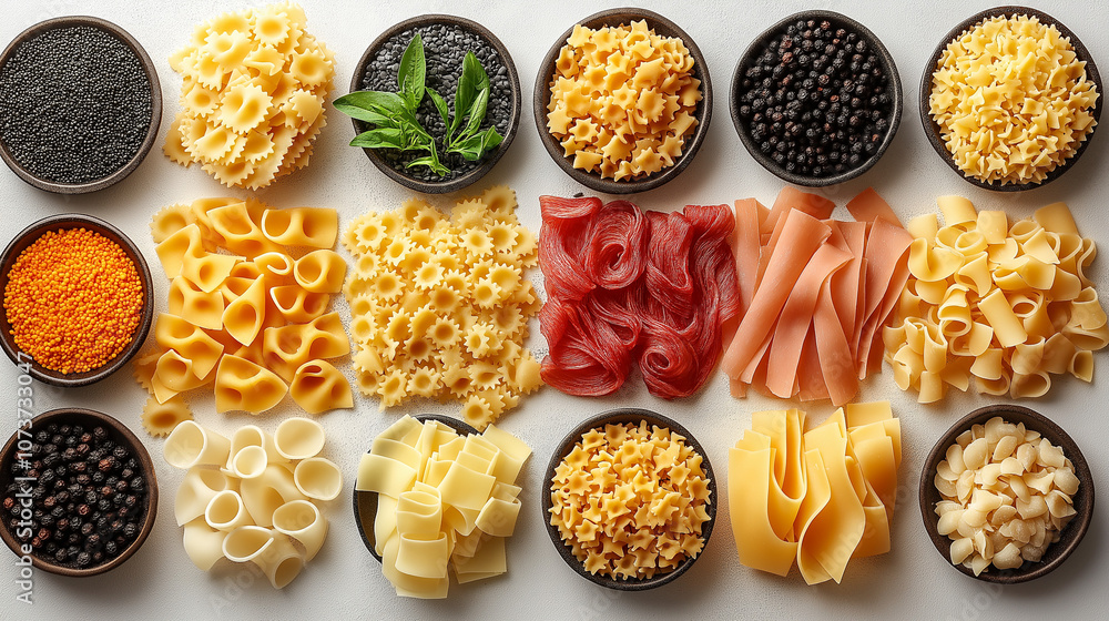 Italian pasta of different varieties and ingredient for pasta. close-up. isolated background. Durum wheat pasta Italian pasta of different varieties and ingredient for pasta. close-up. isolated background. Durum wheat pasta