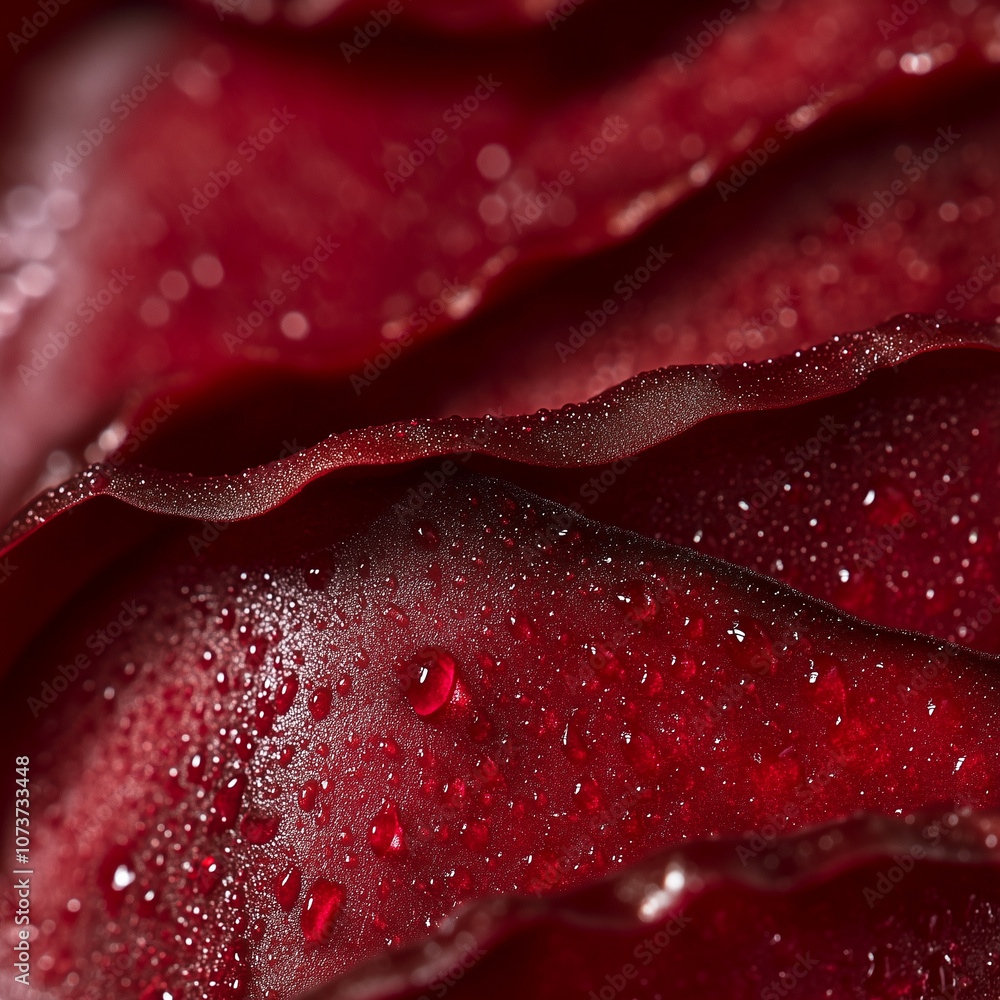 Close-up of Red Rose Petal with Dew Drops Close-up of Red Rose Petal with Dew Drops