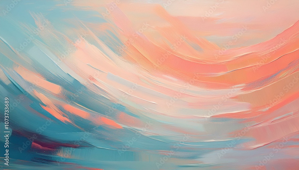 Obraz premium Abstract painting with soft blue and orange tones.