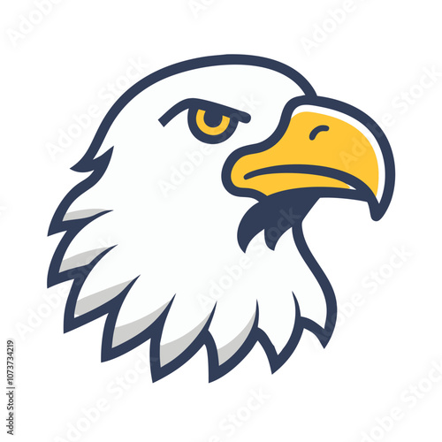 Cartoon illustration of eagle head with serious look, Vector illustration of an eagle head with a sharp yellow beak and intense gaze. Ideal for logos, mascots, and patriotic-themed designs.
