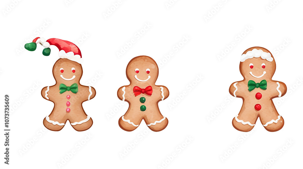 Three Festive Gingerbread Characters in Holiday Attire, Isolated on transparent background. Three Festive Gingerbread Characters in Holiday Attire, Isolated on transparent background.