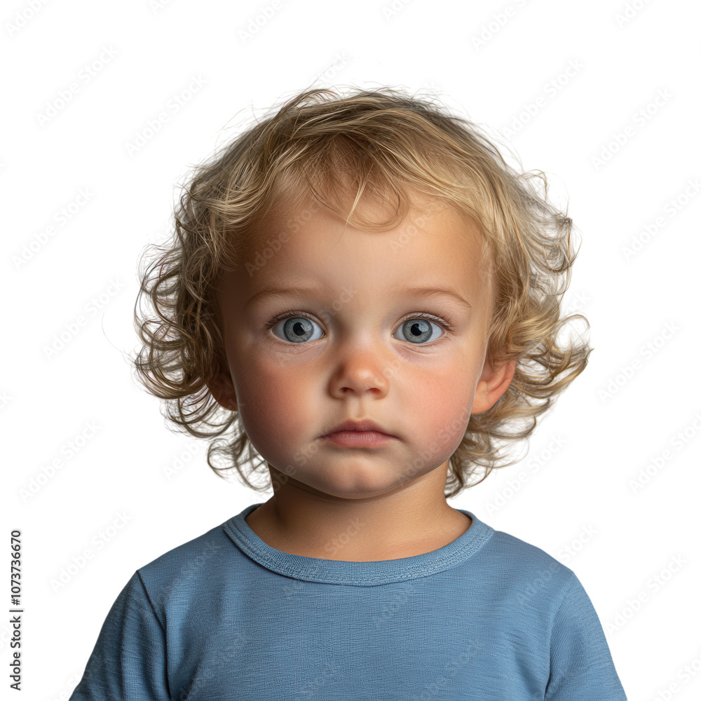 Surprised baby with wide eyes and blonde hair isolated on a white background. PNG transparent. Surprised baby with wide eyes and blonde hair isolated on a white background. PNG transparent.