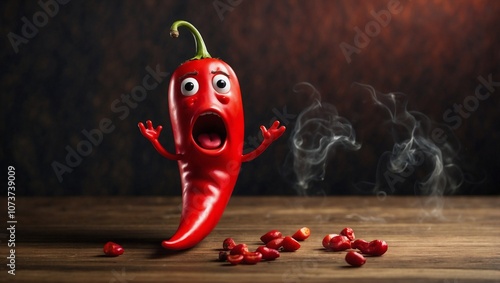 Cute red hot chili pepper in shocking expressions 