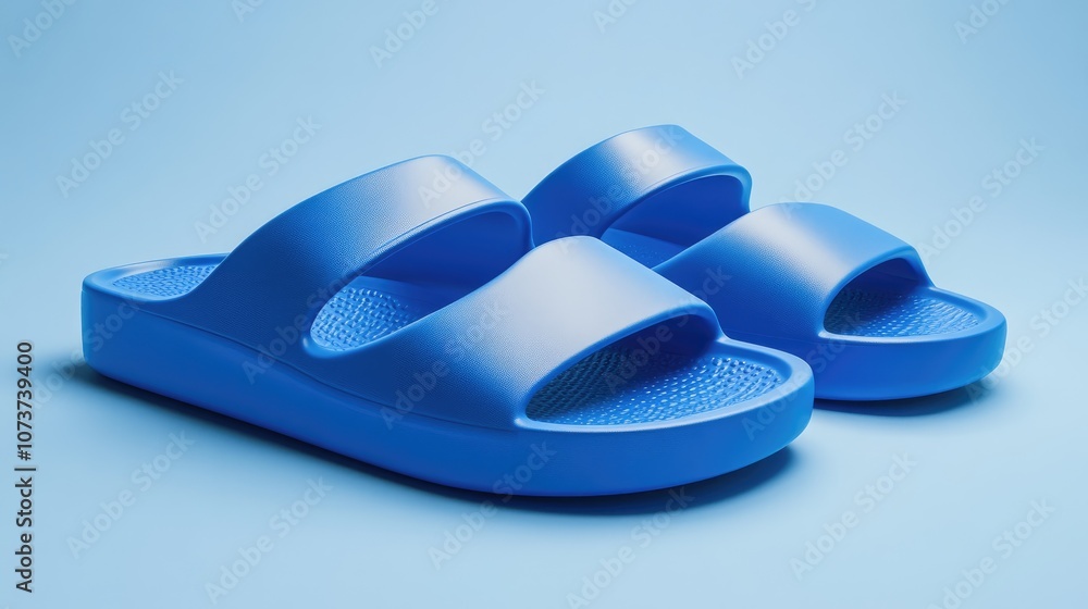 3D rendering of blue rubber slippers 3D rendering of blue rubber slippers