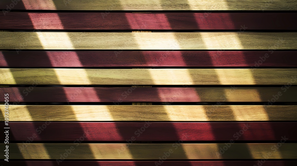 Obraz premium Sun-drenched wooden slats create a warm, inviting glow, ideal for evoking natural charm, rustic vibes, and serene spaces in creative projects