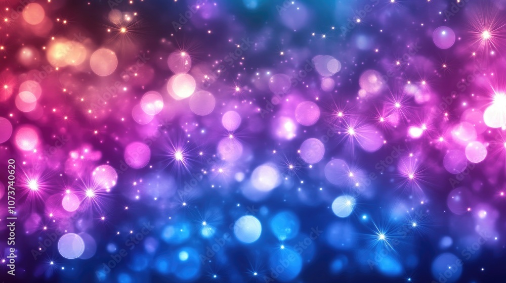 Abstract background featuring vibrant bokeh lights and starry patterns in shades of purple and blue with varying thickness
