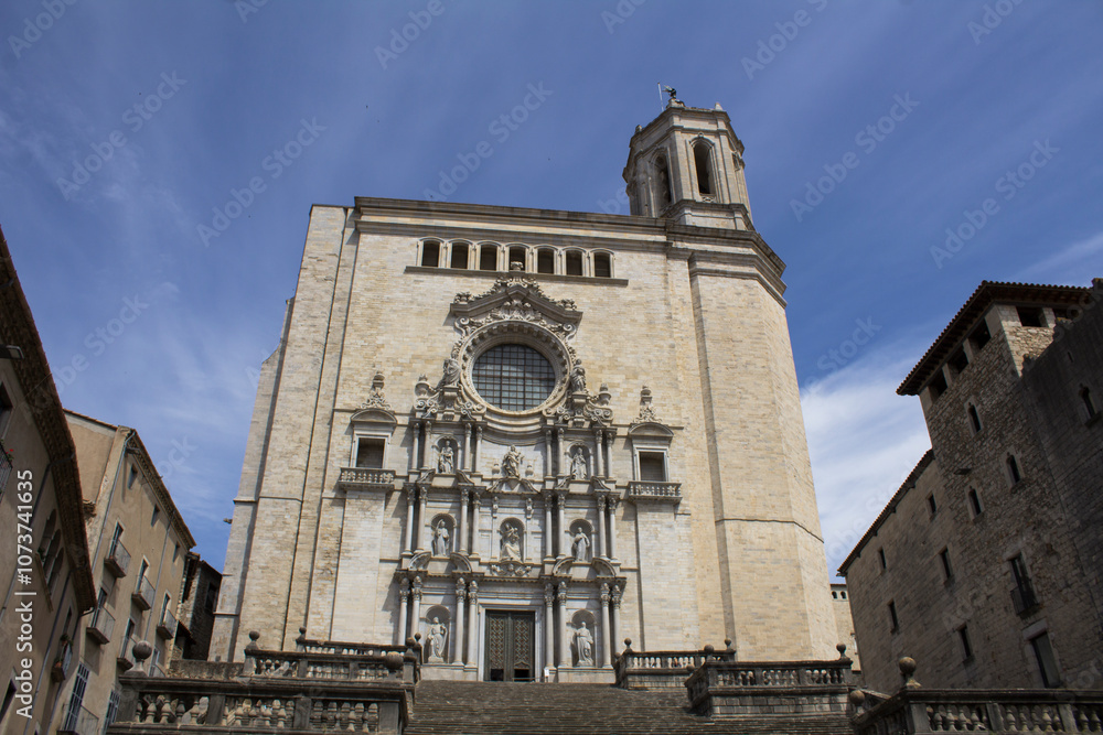 Fototapeta premium View of the cathedral on a day. Close-up. Gerona. Spain.