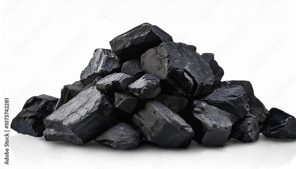 Pile of natural black charcoal on white background. Pile of natural black charcoal on white background.
