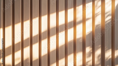 Wallpaper Mural Warm sunlight streams through wooden slats, casting soft shadows and creating a natural, cozy atmosphere perfect for rustic home decor or backgrounds Torontodigital.ca