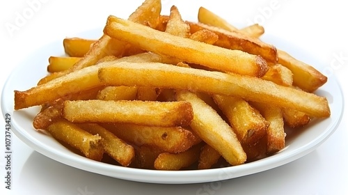 Food on White Background, French Fries Chips On a Plate, Photo Realistic, Wallpaper, Cover and Screen for Smartphone, PC, Laptop, 9:16 and 16:9 Format