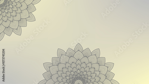 Round mandala on dreamy peach fuzz gradient background. Translucent mesh pattern in the form of a mandala. Mandala with floral patterns.Gradient background with round mandala.Vishal 