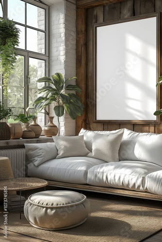Bright Living Room with Modern White Frame and Cozy Decor in Natural Light