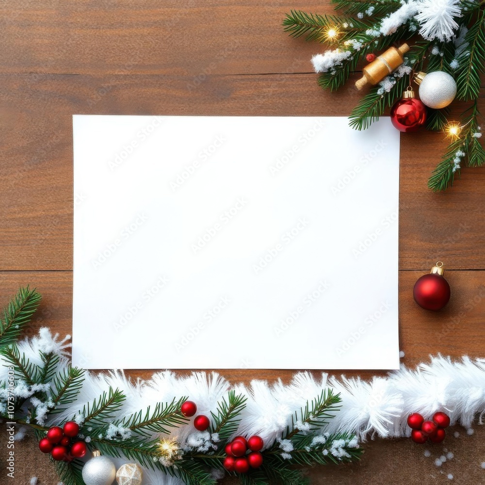 Empty white two christmas card mockup template with fir twigs and christmas decoration on wooden background christmas and new year congratulation greeting or invitation card frame christmas isolated