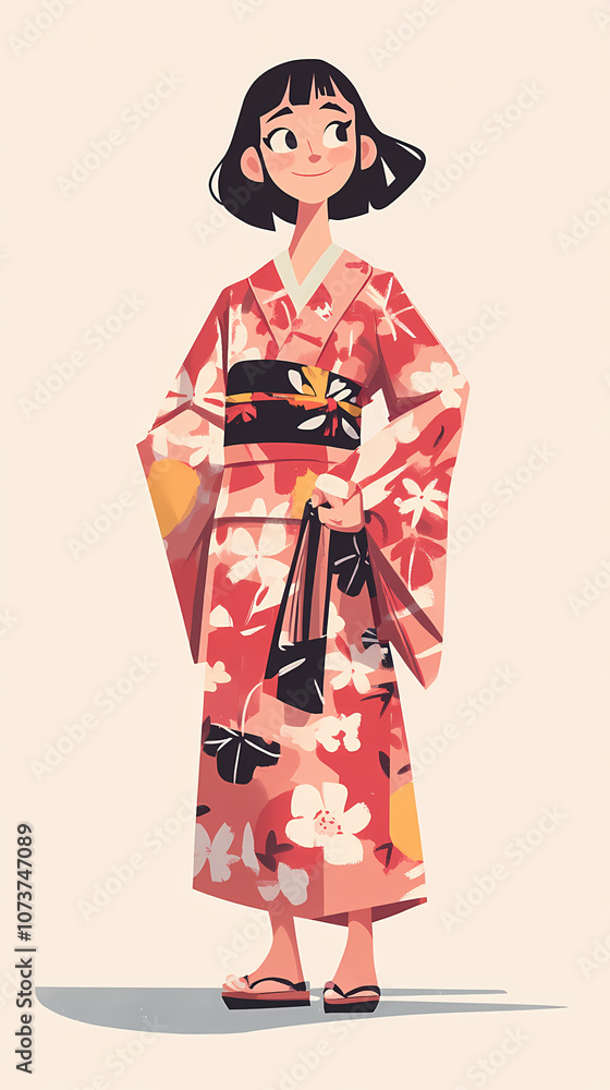 Beautiful Anime Manga Woman in a Traditional Kimono
