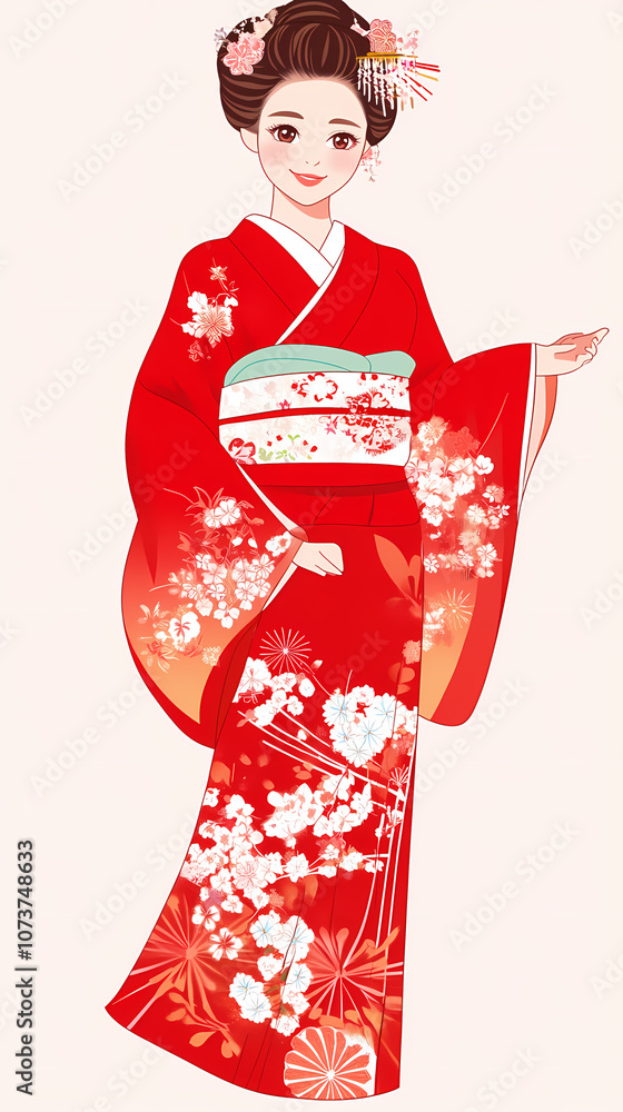 Fototapeta premium Beautiful Anime Manga Woman in a Traditional Kimono