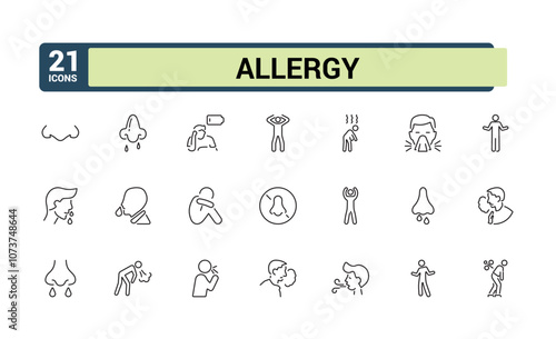 allergy and disease line web icon set. Containing health, allergy, lung, nut, sneeze and more. Outline icons pack. Editable vector stroke.