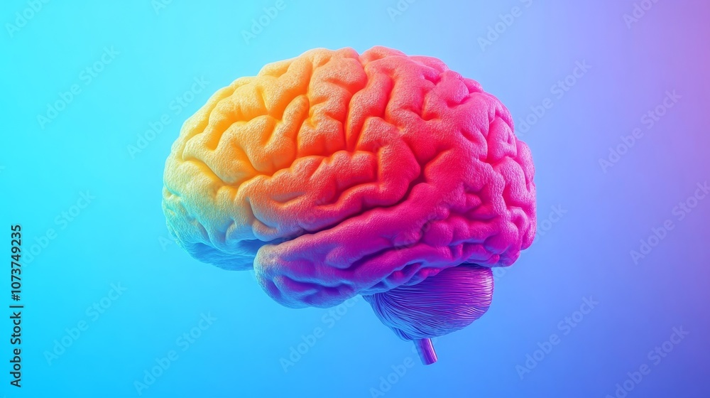 A colorful brain with a blue background A colorful brain with a blue background