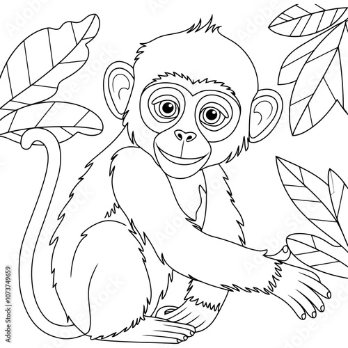 Monkey Coloring Page For Kids photo