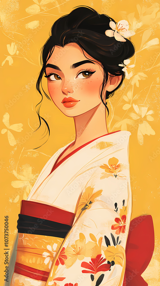 Beautiful Anime Woman in Kimono: Japanese-Inspired Art Beautiful Anime Woman in Kimono: Japanese-Inspired Art