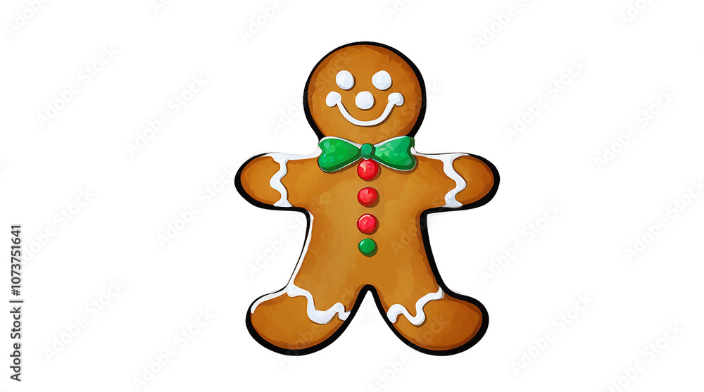 Smiling Gingerbread Man with Festive Green Bowtie, Isolated on transparent background. Smiling Gingerbread Man with Festive Green Bowtie, Isolated on transparent background.