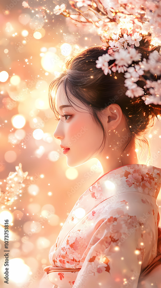 Beautiful Anime Woman in Kimono: Japanese-Inspired Art