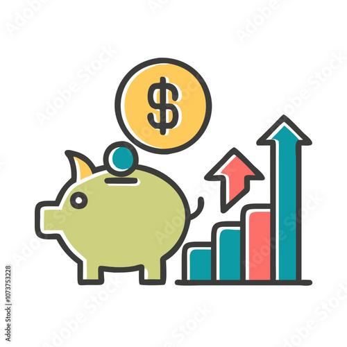 Piggy bank with dollar coin and growth chart, financial concept, savings and investment