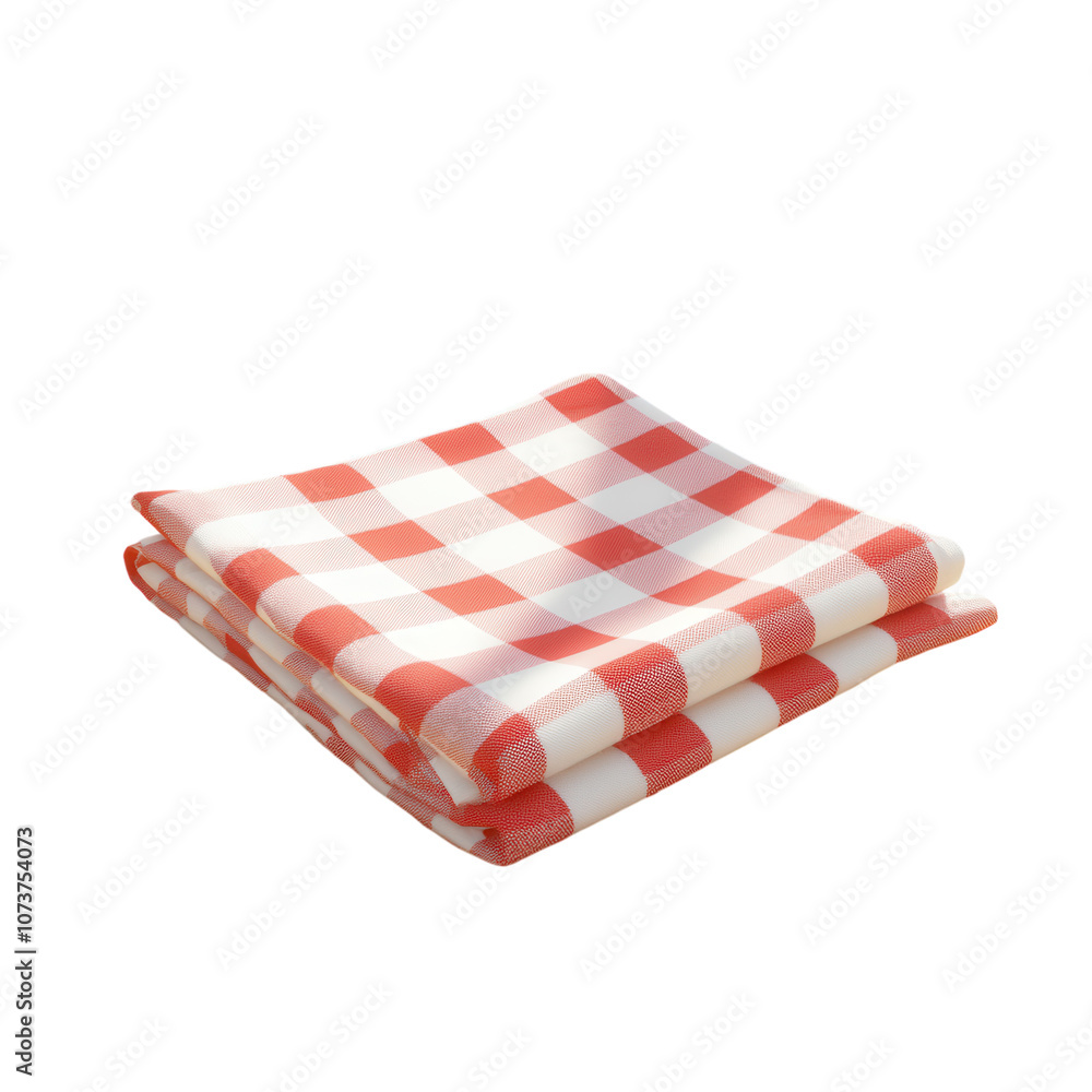 Folded red and white checkered napkin on a wooden surface, isolated on a pure white background. PNG transparent. Folded red and white checkered napkin on a wooden surface, isolated on a pure white background. PNG transparent.