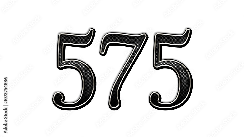 black metal 3d design of number 575 on white background. black metal 3d design of number 575 on white background.