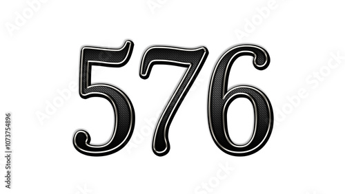 black metal 3d design of number 576 on white background.