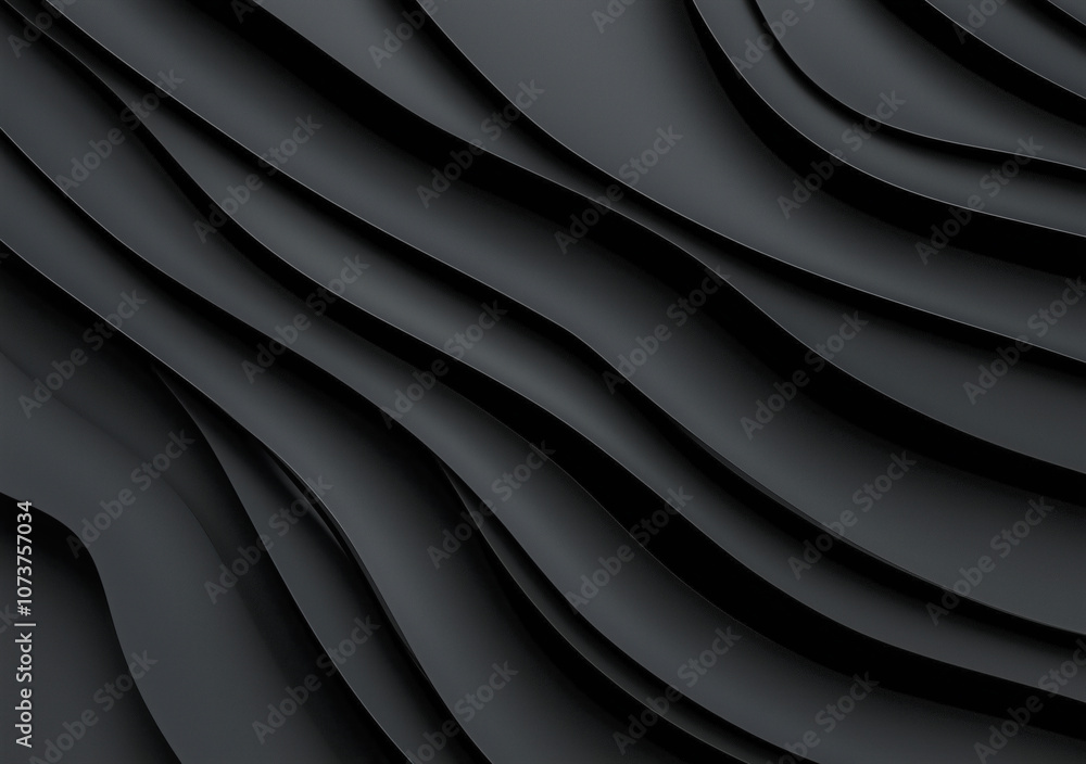 Abstract black background with smooth, flowing, layered waves, creating a sense of depth and texture. Abstract black background with smooth, flowing, layered waves, creating a sense of depth and texture.