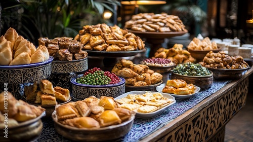 A table overflowing with an assortment of pastries, cookies, and sweets, perfect for a celebratory feast.