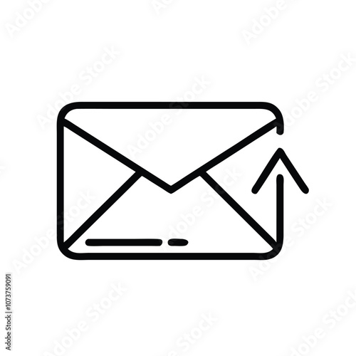 Email icon with upward arrow for send action, Vector illustration of an email icon with an upward arrow, symbolizing sending or outgoing mail. Designed in a simple, clean outline style for messaging a