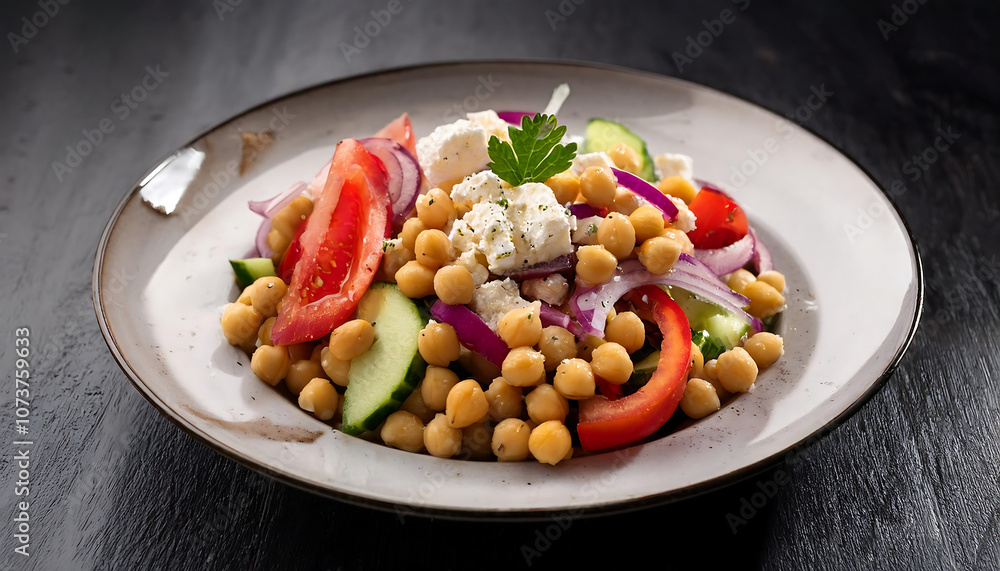 A refreshing chickpea salad featuring cucumbers, tomatoes, red onion, crumbled feta cheese,_1(152) A refreshing chickpea salad featuring cucumbers, tomatoes, red onion, crumbled feta cheese,_1(152)