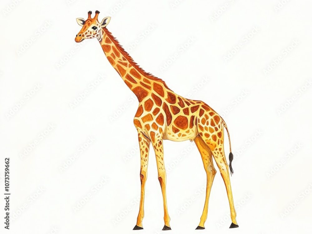 Cartoon illustration of a giraffe set against a clean white backdrop Cartoon illustration of a giraffe set against a clean white backdrop