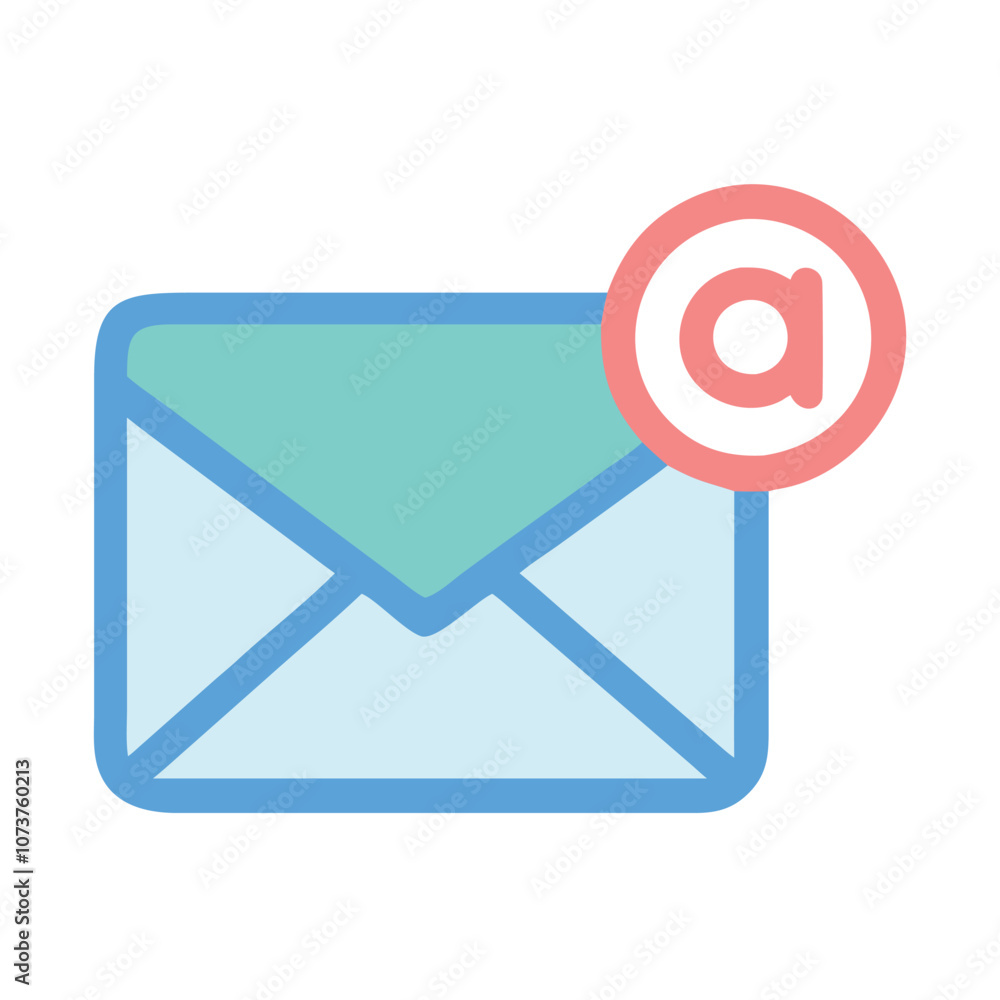 Email icon with at symbol notification badge, Vector illustration of an email icon featuring a red notification badge with an Email icon with at symbol notification badge, Vector illustration of an email icon featuring a red notification badge with an