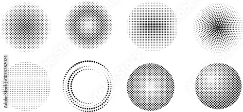 Set points create abstract circle or halftone polka dot , Gradien black dots arranged in geometric rows, Composing comic or cartoon scene, Vector illustration.