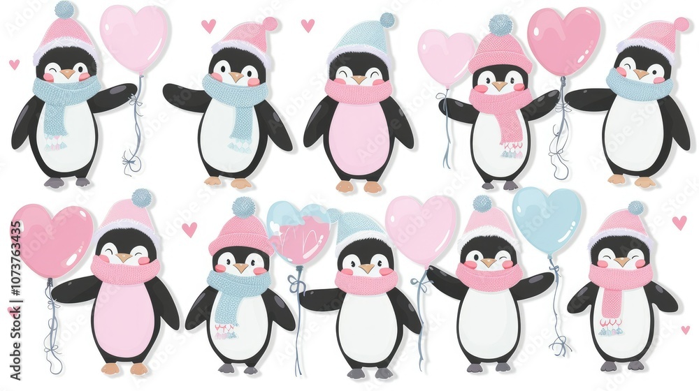 Obraz premium Sticker set of cute penguins