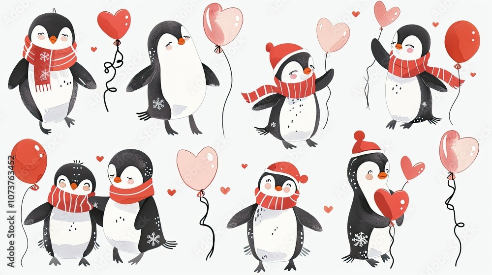 Sticker set of cute penguins Sticker set of cute penguins