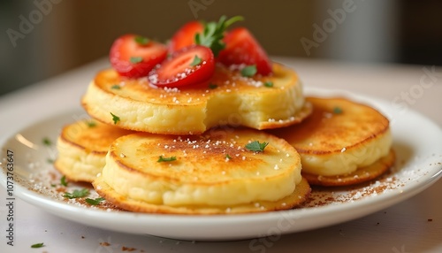 Delicious Cheese Blini Served with Fresh Herbs and Cream 