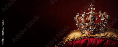 Luxurious golden pillow complements the majestic crown. photo