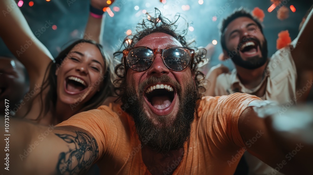 A lively group of friends joyfully smiling and celebrating together at an outdoor event, capturing a moment of sheer happiness and camaraderie during festivities. A lively group of friends joyfully smiling and celebrating together at an outdoor event, capturing a moment of sheer happiness and camaraderie during festivities.