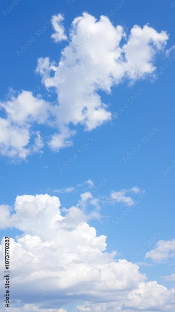 Vibrant blue sky with fluffy white clouds, perfect for nature or background, weather Vibrant blue sky with fluffy white clouds, perfect for nature or background, weather