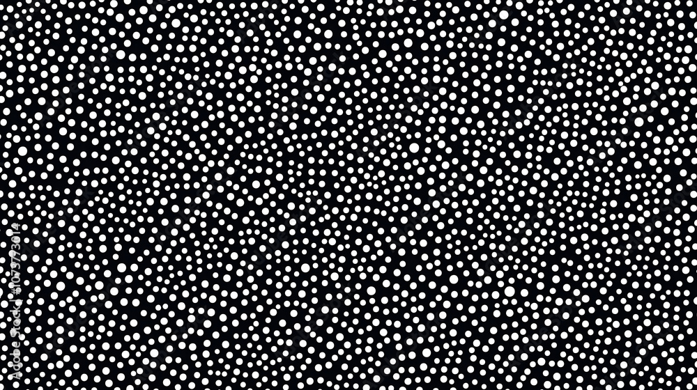 Seamless hand drawn small dense polkadot animal spots pattern in white on black background. Abstract aboriginal dot art motif or organic cellular texture in a trendy doodle line art or linocut style Seamless hand drawn small dense polkadot animal spots pattern in white on black background. Abstract aboriginal dot art motif or organic cellular texture in a trendy doodle line art or linocut style