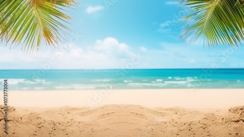 Tropical beach with white sand and palm trees. Seascape.